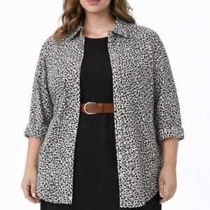 Cottagecore Black and White Patterned Button-Up Shirt- capsule staple-1X